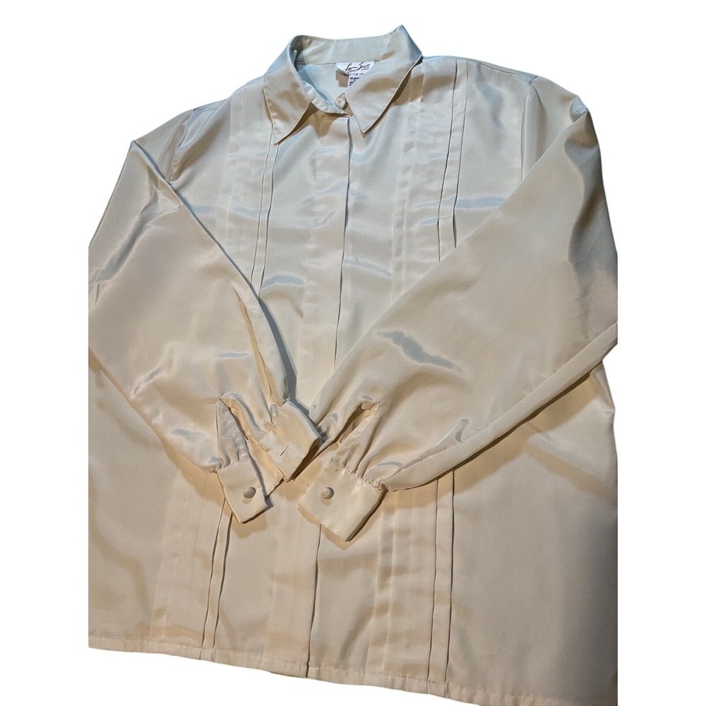 Laura‎ Scott ivory cream formal blouse long sleeve pleated button shirt Size 10